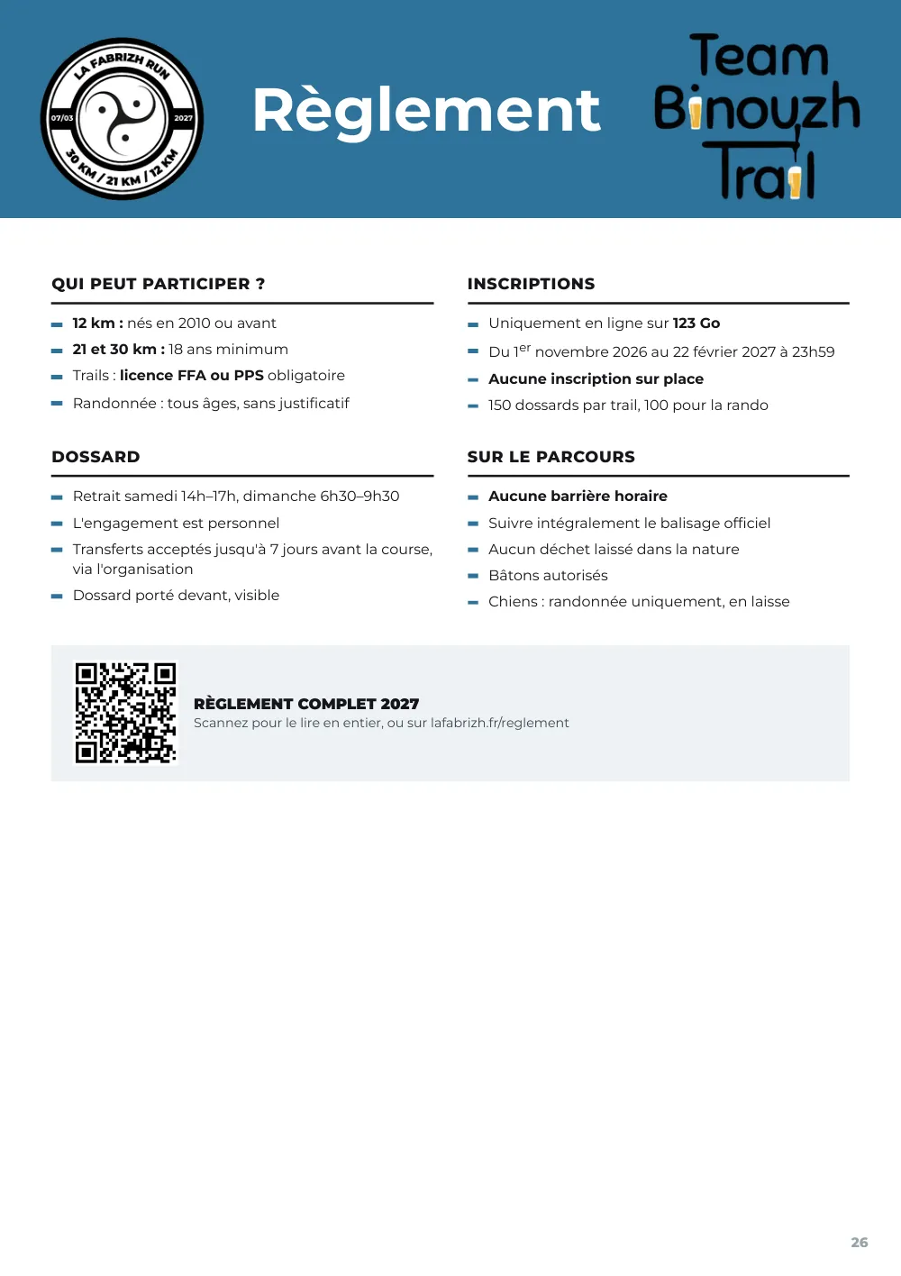 Road book 2027, page 26 : le règlement, l'essentiel