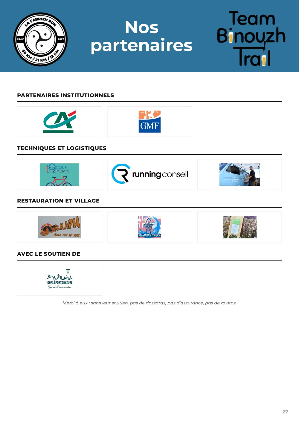 Road book 2027, page 27 : nos partenaires